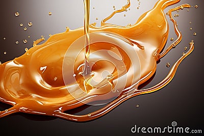 A splash of caramel colored liquid on a white background. Generative AI Stock Photo