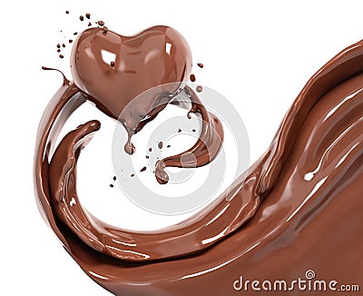 Splash chocolate abstract background, chocolate heart 3d Stock Photo