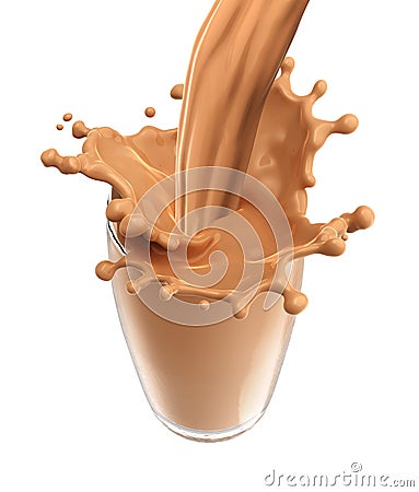 Splash of chocolate milk from the glass on isolated Stock Photo