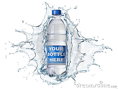 Splash of clear water with water bottle in the middle Stock Photo