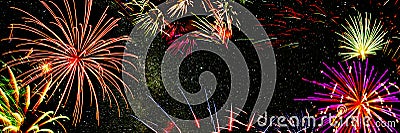 Fireworks composite panorama for the holidays Stock Photo