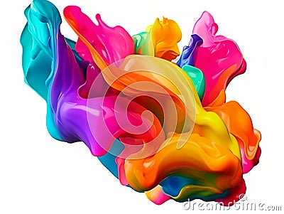 Splash of glossy oil liquid water, vivid vibrant color on white background. Generated b AI Stock Photo