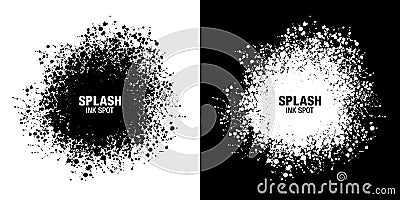 Splash inkblot frame set. Drops black texture isolated on white background. Grunge abstract blot of splash spots. Vector Illustration