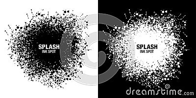 Splash inkblot frame set. Drops black texture isolated on white background. Grunge abstract blot of splash spots. Vector Illustration