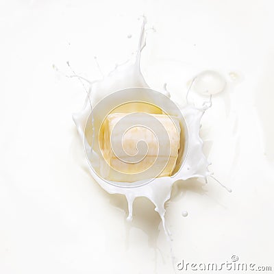 Splash of milk with a piece of banana Stock Photo