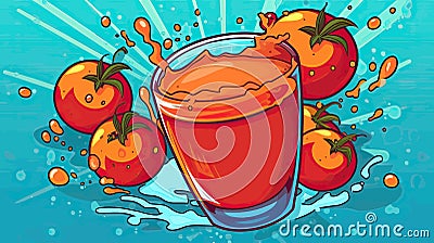 Splash of Pure Tomato Juice with Fresh Tomatoes Vector Illustration