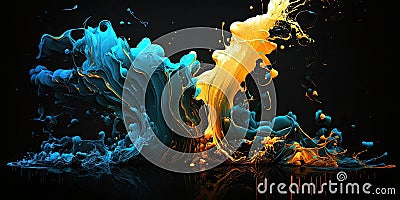 Splash of rainbow paint. Smoke billowing flames background. Abstract color swirl wallpaper. Stock Photo