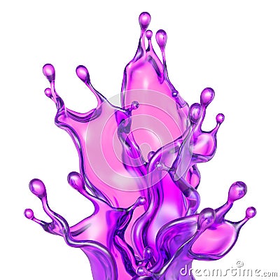 A splash of transparent purple liquid on a white background. 3d illustration, 3d rendering Cartoon Illustration