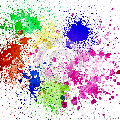 Splashes of colorful ink on white background Stock Photo
