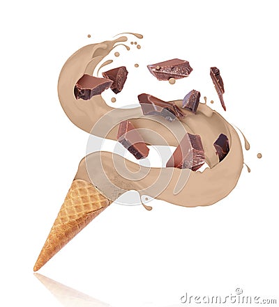 Splashes of ice cream with pieces of chocolate Stock Photo