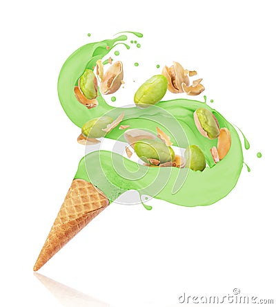 Splashes of ice cream with pistachios splashes Stock Photo