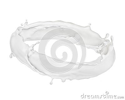 Splashes of milk rotate in a circle on white background Stock Photo