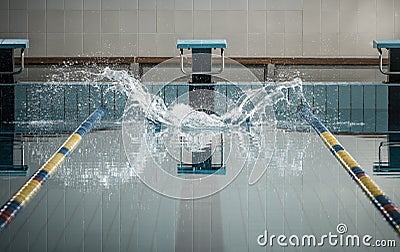 Splashes after swimmers jump Stock Photo