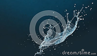 splashes of water on a dark blue background 3d rendering. AI Stock Photo