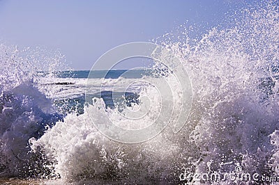 Splashes and waves of Mediterranean sea Stock Photo