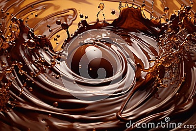 Splashing cascade of melted chocolate. Rich and velvety symphony of pure chocolate delight, evoking irresistible cravings and Stock Photo