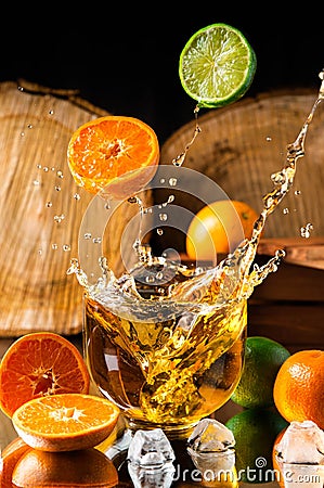 splashing cocktails collection isolated juice lime orange Stock Photo