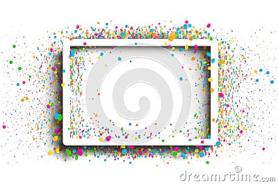 Splashing colorful confetti on empty frame on white background. AI generative Stock Photo