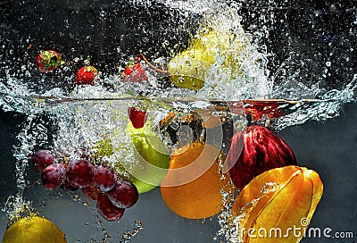 Splashing Fresh fruit 01 Stock Photo