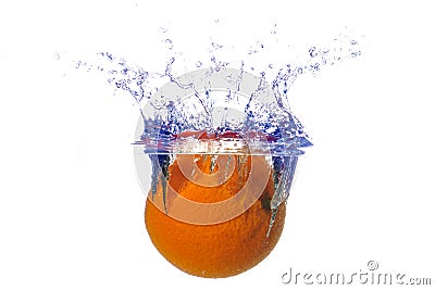 Splashing orange into a water Stock Photo