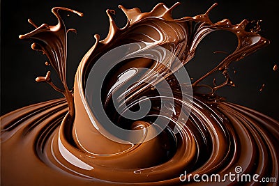 Splashing and swirling chocolate. Closeup of splash, splatter, whirl, ripple. Generative Ai. Stock Photo