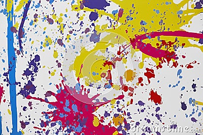 Splashing vibrant painting over a white paper. Colorful abstract background Stock Photo