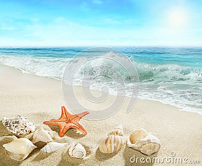 Splashing waves on the beach. Stock Photo