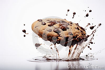 Splasing choclate on a cookie on white background Stock Photo