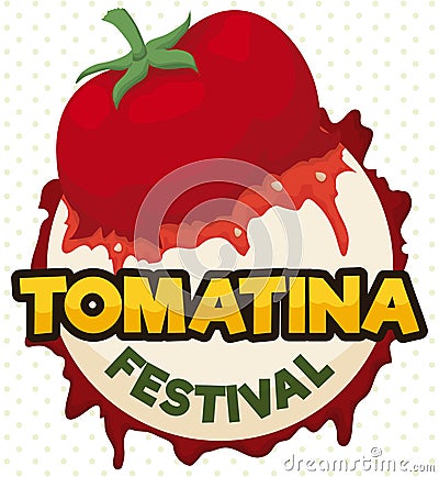 Splattered Tomato in a Round Button for Tomatina Festival, Vector Illustration Vector Illustration