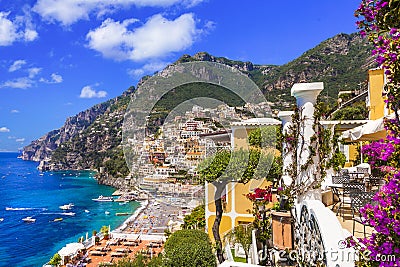 Splendid Amalfi coast - beautiful Positano popular for summer holidays. Travel and landmarks of Italy Stock Photo