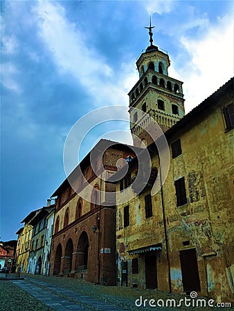 Splendid ancient houses and colours in Saluzzo town, Piedmont region, Italy. History, enchanting architecture and art Stock Photo