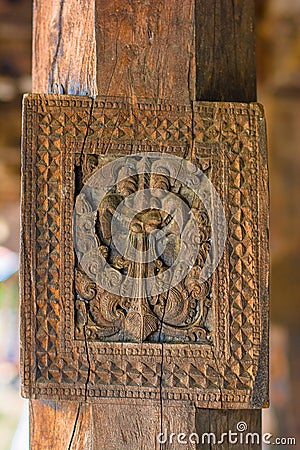 Splendid Ancient Woodcarvings At Embekka Temple In Kandy Stock Photo