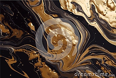 Splendid modern marbling painting abstract design of black and gold wavy veins pattern texture marble Stock Photo