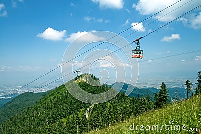 Splendid mountain view - cable cabin and sky Stock Photo