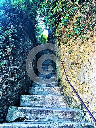 Splendid street and hidden path in Portofino village, Genoa province, Liguria region, Italy Stock Photo