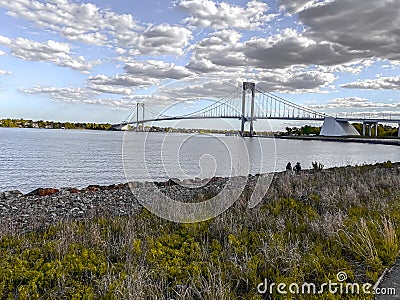 Whitestone Bridge in background at Ferry Point Park. Stock Photo