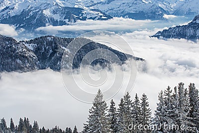 Splendid winter alpine scenery with high mountains Stock Photo