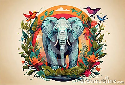 The Splendor of a Colorful Elephant. Cartoon Illustration