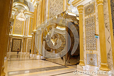 The splendor of the ornate interior of the presidential palace - Qasr Al Watan in Abu Dhabi city, United Arab Emirates Editorial Stock Photo