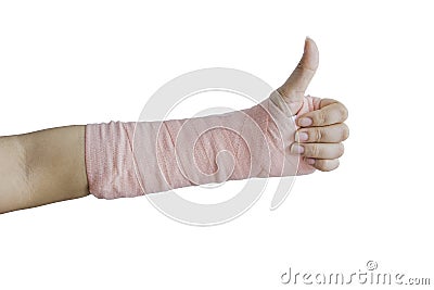 Splint,broken bone,broken hand isolate on white background Stock Photo