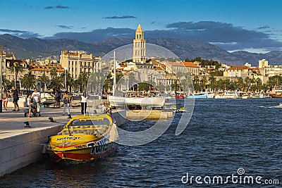 Split Bay with parked boats and yachts Editorial Stock Photo