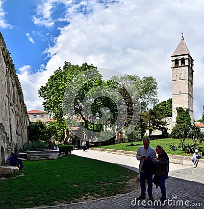 SPLIT, CROATIA - APRIL 29, 2019: The bell tower and the Chapel of the Holy Arnir Editorial Stock Photo