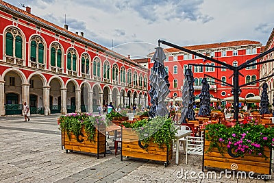 SPLIT, CROATIA - AUG 5, 2016: Split old town square Editorial Stock Photo