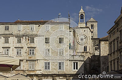 Architectural view of ancient buildings in Narodni square in Split Editorial Stock Photo