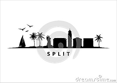 Split Croatia Skyline Landscape Black Shape Silhouette Vector Graphic Vector Illustration