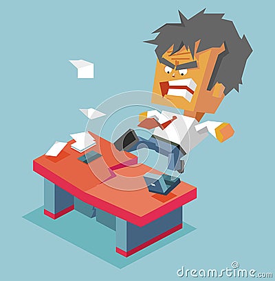 Split desk by anger Cartoon Illustration