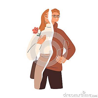 Split divided personality concept. Person with bipolar disorder. Psychology problem. Character with two different Vector Illustration