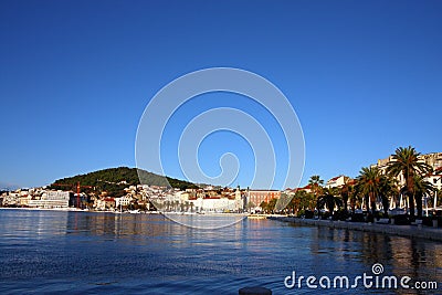 Split harbor and Marjan Hill Stock Photo