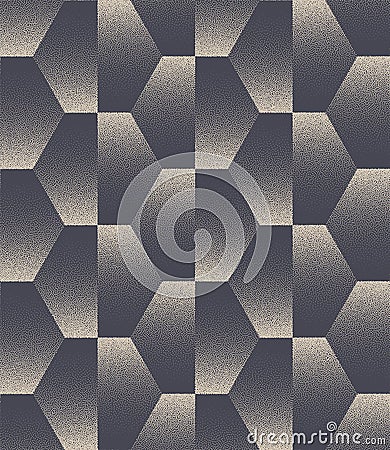 Split Hexagons Retro Styled Seamless Pattern Dot Work Abstract Vector Background Vector Illustration