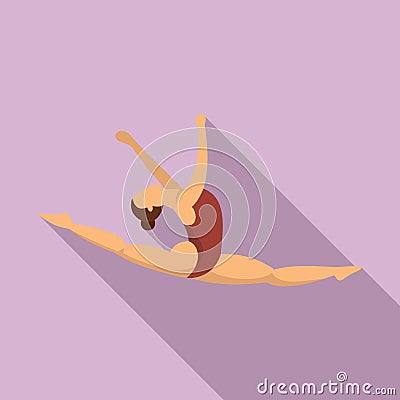 Split jump girl gymnastics icon, flat style Vector Illustration